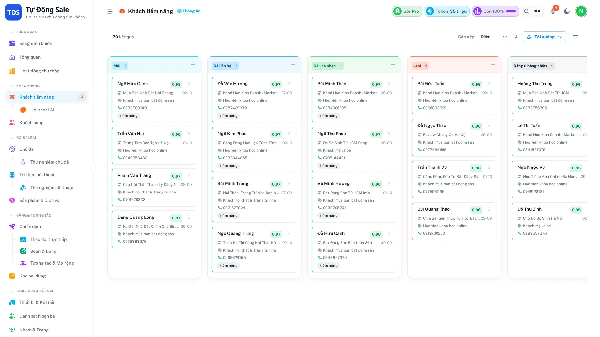 CRM Kanban 6 trạng thái