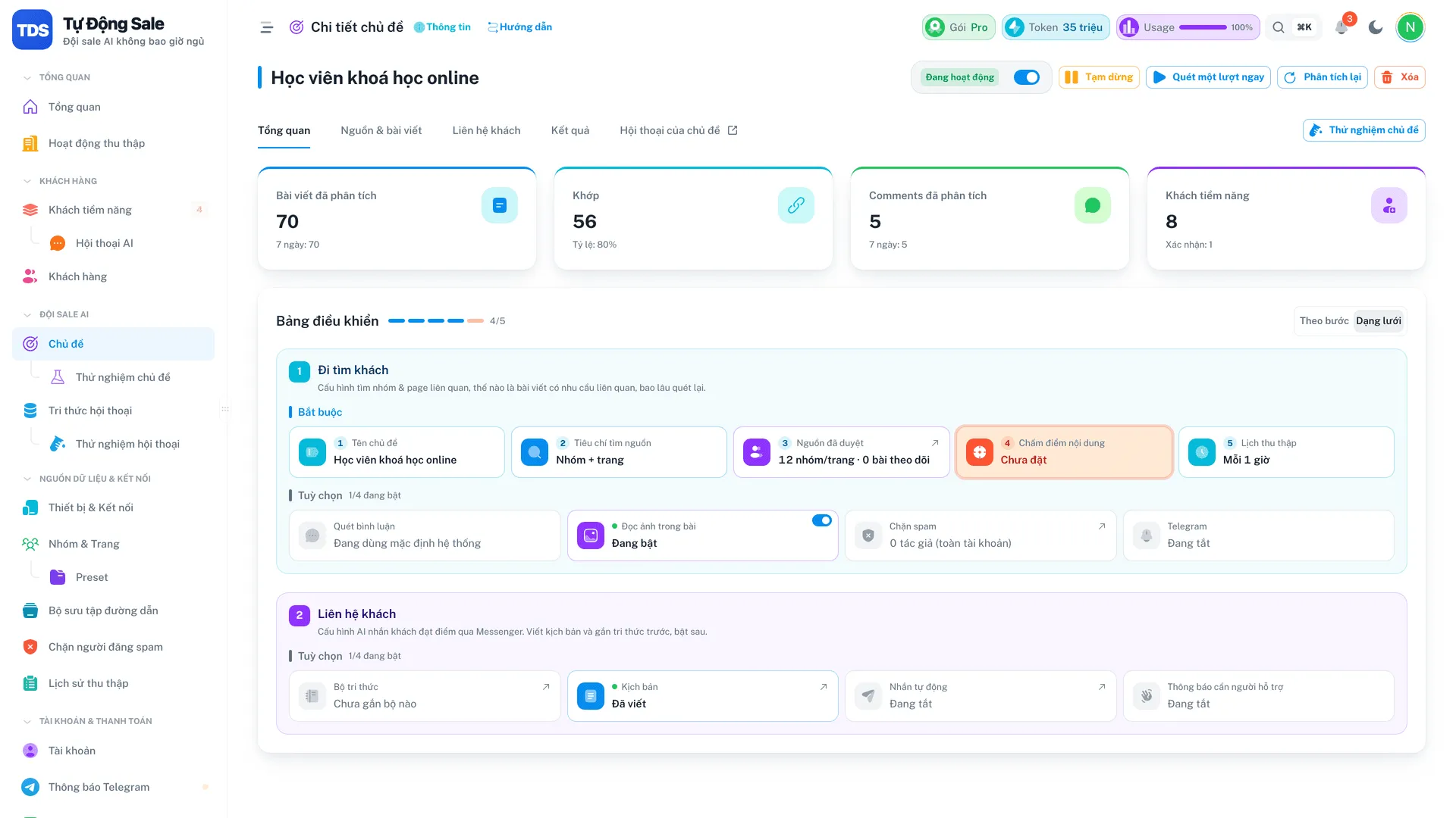 Bài viết Facebook được AI Agent gán điểm khớp chủ đề kèm lý do