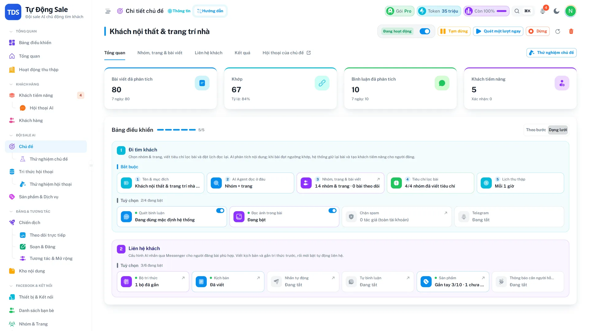 Bài viết Facebook được AI Agent gán điểm khớp chủ đề kèm lý do